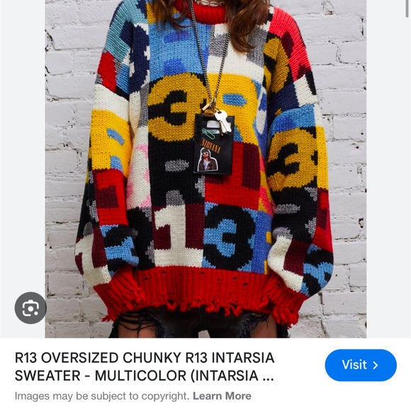 R13 Multicolor Very  Oversized Chunky Intarsia Sweater - Picture 10 of 14